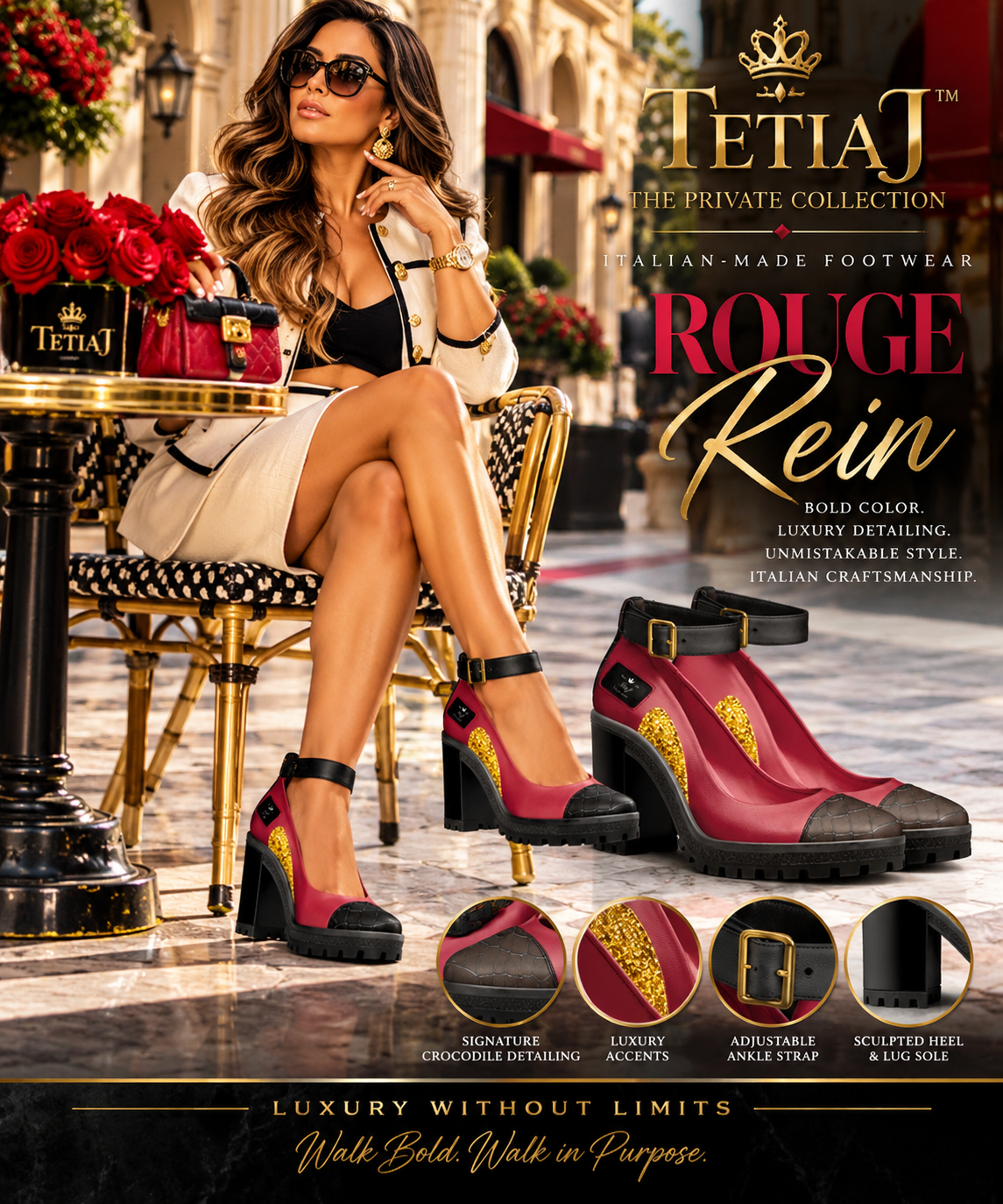 Rouge Reign Block Heel - Italian Luxury